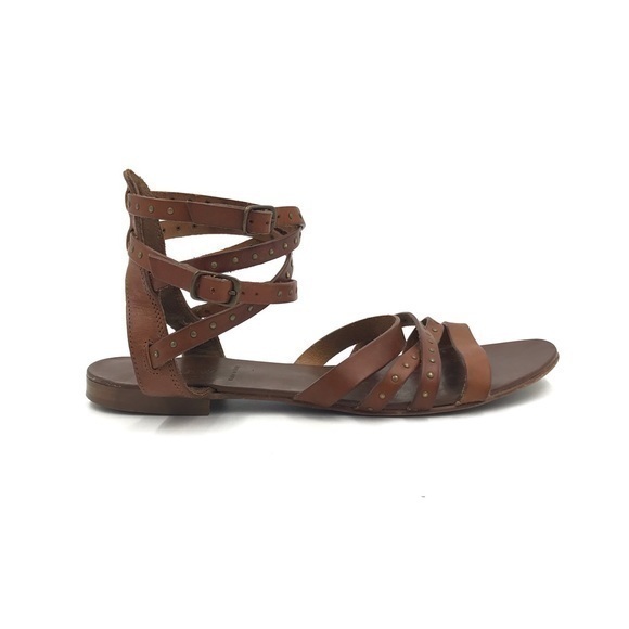 J. CREW Cognac Double Ankle Buckle Strappy Gladiator Sandals Size 9 - Picture 1 of 9